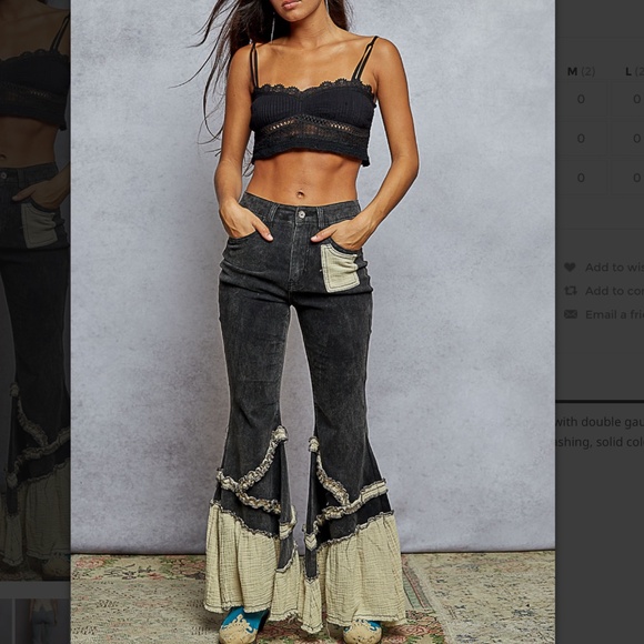 POL “ Marcella 2 “ POL Stretchy Denim Pants with Flared Leg and Gauze Ruffle 44 - Picture 4 of 5